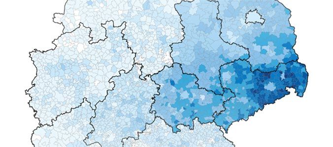 Die AfD-Zweitstimmenergebnisse bei der Bundestagswahl 2017 auf Gemeindeebene (Ausschnitt)