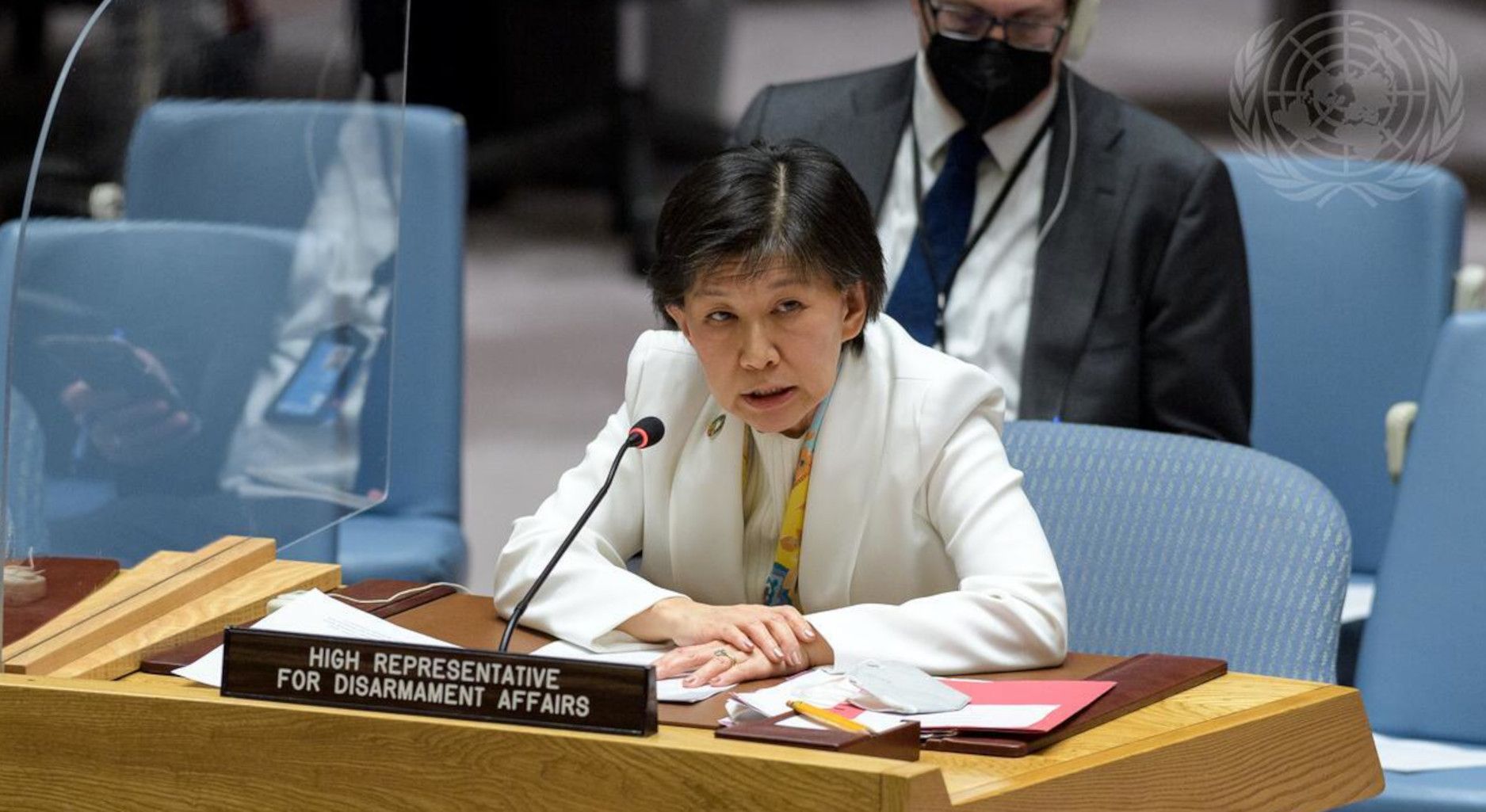 Izumi Nakamitsu, High Representative for Disarmament Affairs, briefs the Security Council meeting on threats to international peace and security.