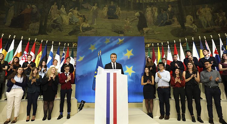 Emmanuel Macron während seiner viel beachteten Rede zur EU an der Sorbonne Universität in Paris im September 2017