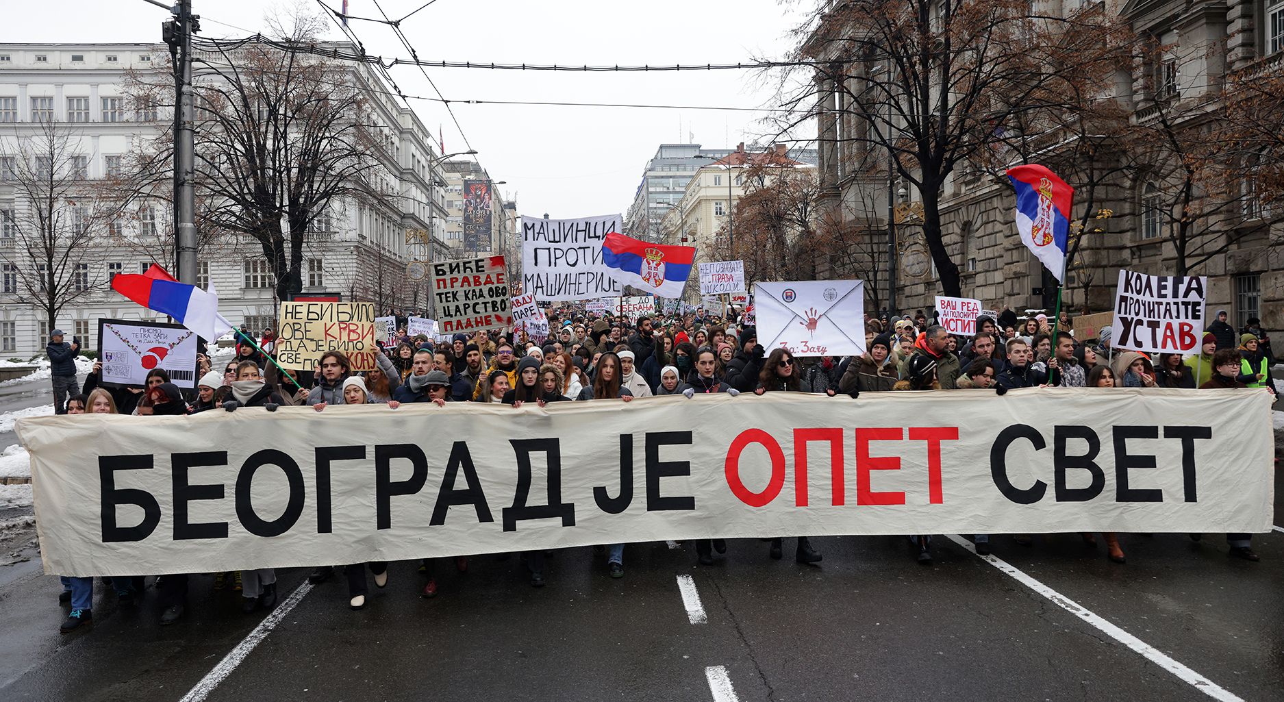 Serbian people protesting on the street