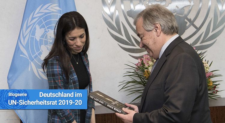 Nobelpreisträgerin Nadia Murad bei den vereinten Nationen, im April 2019