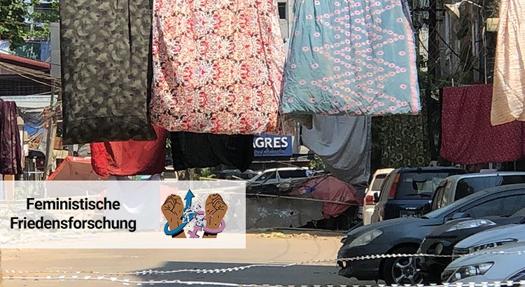 Image shows barricades using traditional Sarongs as a means of Protest in Myanmar