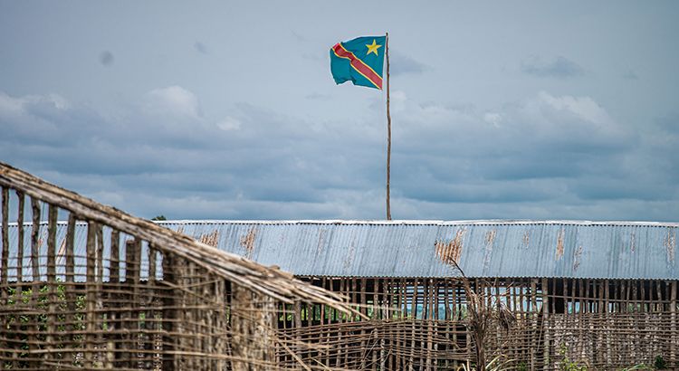 DR Congo flag in a village.