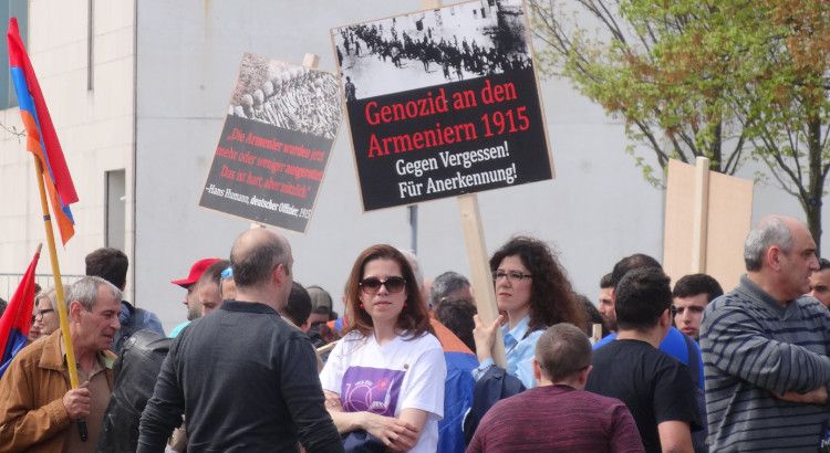 People in Berlin, Germany, demonstrate for recognition of the Armenian Genocide.