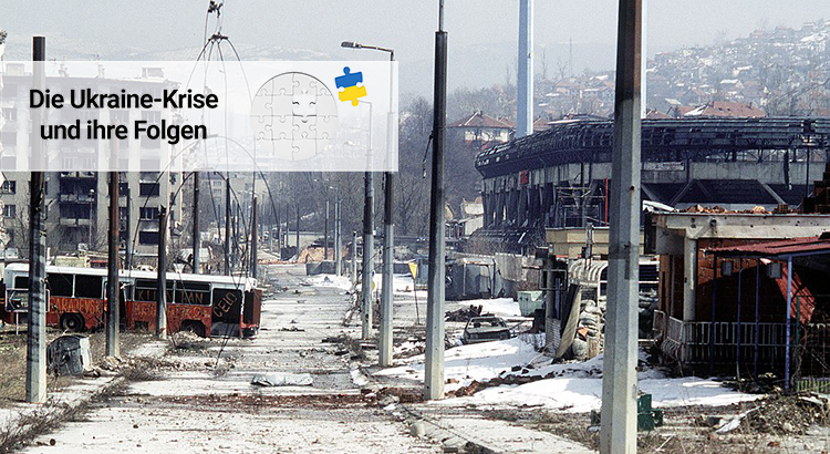 Blick auf die Innenstadt von Grbavica, einem Stadtteil von Sarajevo, am Ende der Belagerung