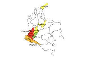Indigenous mobilization in the Minga in Colombia by departments as of 6th April 2019