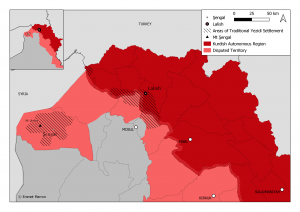 Map of the Yezidi areas in Iraq. © Emmet Marron