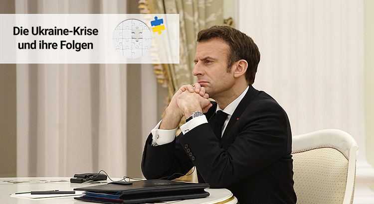 Emmanuel Macron during his meeting with Vladimir Putin in Moscow in February 2022