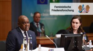 Mokgweetsi Masisi, president of Botswana, and Sanna Marin, prime minister of Finland, at the Europe Africa Summit 2022