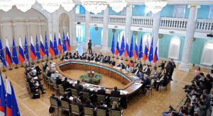 Russia EU summit in Yekaterinenburg, photo taken from above of conference hall