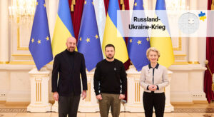 Charles Michel, Volodymyr Selensky und Ursula von der Leyen