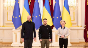 Charles Michel, Volodymyr Selensky und Ursula von der Leyen