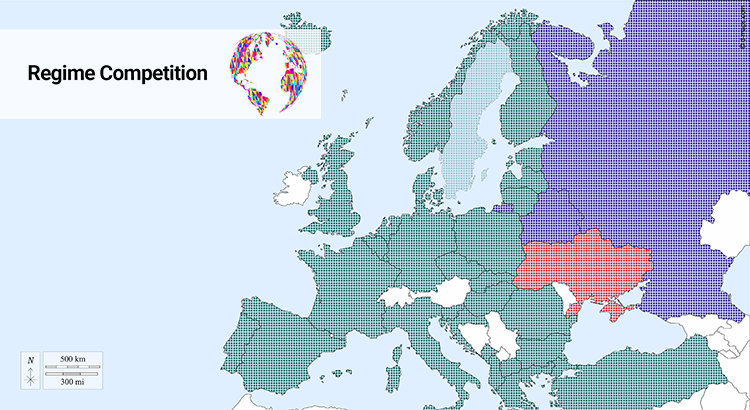 Map of Europe showing NATO member states, Russia and Ukraine.
