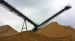Mine with large construction crane