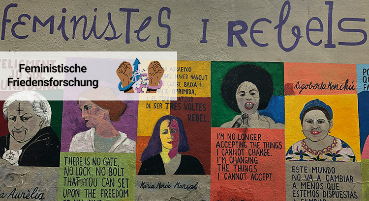 A colourful mural with five pictures of famous women like Angela Davis, and quotes. Above, the headline reads Feministes I Rebels