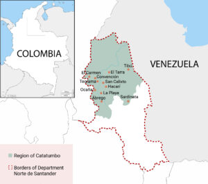 Karte von Kolumbien, in der die Region Catatumbo und das Department Norte de Santander im Grenzgebiet zu Venezuela eingezeichnet sind