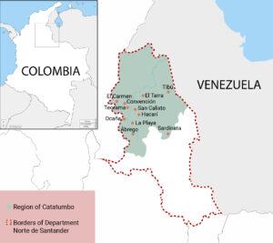 Karte von Kolumbien, in der die Region Catatumbo und das Department Norte de Santander im Grenzgebiet zu Venezuela eingezeichnet sind