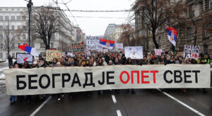 Serbian people protesting on the street