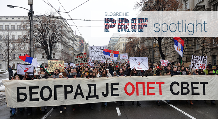 Serbian people protesting on the street